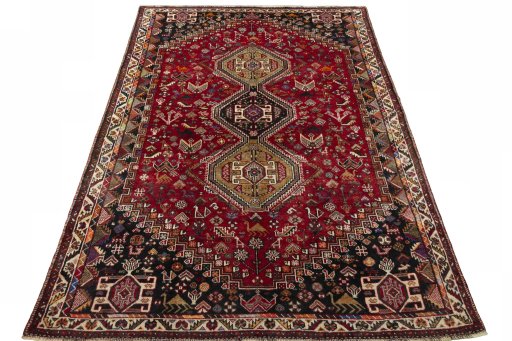 Surface texture of 2000s Shiraz rug with natural Cotton and intricate pattern