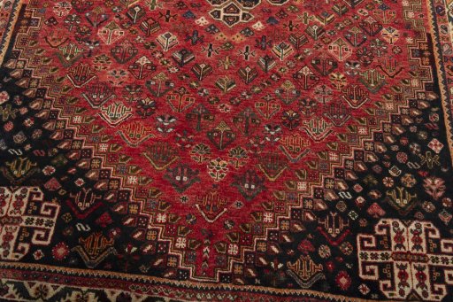 Close-up detail of 2000s Shiraz rug from Iran / Persia showing Wool weave