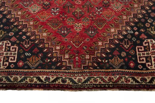 Full view of 2000s Shiraz rug from Iran / Persia, 254 × 168 cm in Red tones