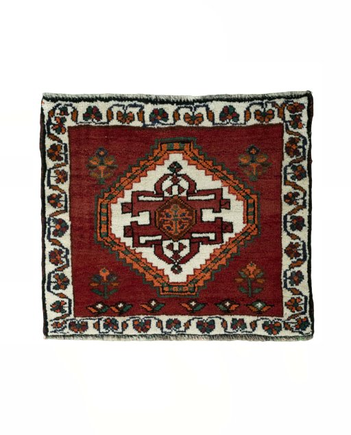 Full view of 2000s Shiraz rug from Iran / Persia, 56 × 65 cm in Red tones