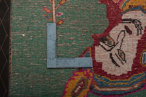 Backside of handmade 2000s Shiraz rug showing knot structure and weave density