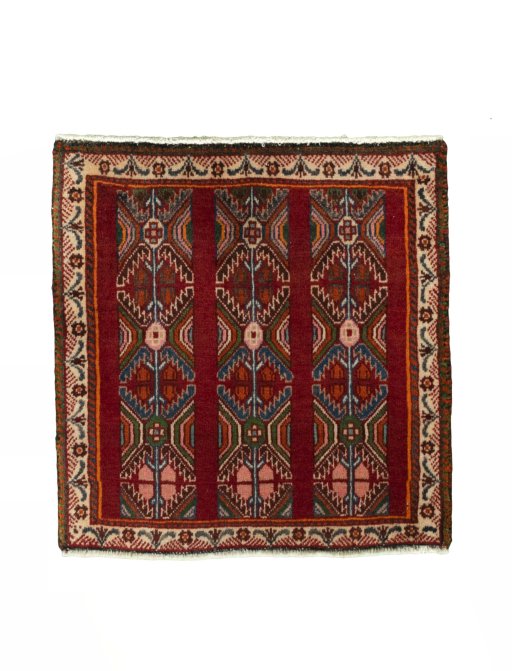 Full view of 2000s Shiraz rug from Iran / Persia, 57 × 57 cm in Red tones