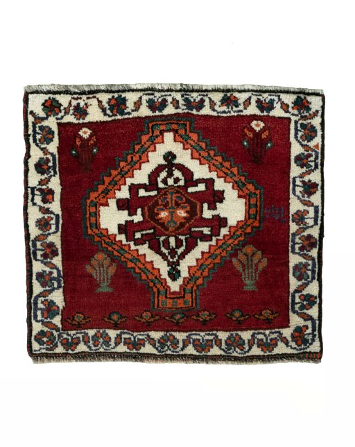 Full view of 2000s Shiraz rug from Iran / Persia, 60 × 67 cm in Red tones