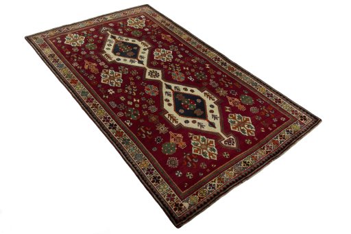 Close-up detail of 2000s Shiraz rug from Iran / Persia showing Wool weave