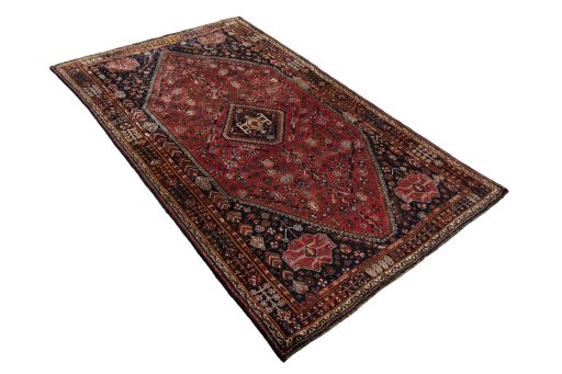 Close-up detail of 1970s Shiraz rug from Iran / Persia showing Wool weave