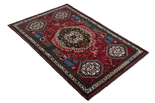 Close-up detail of 2000s Shiraz rug from Iran / Persia showing Wool weave