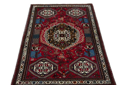 Surface texture of 2000s Shiraz rug with natural Wool and intricate pattern