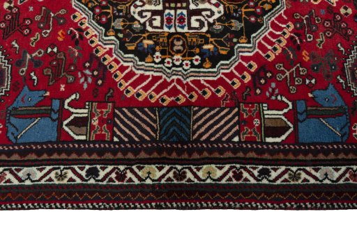 Full view of 2000s Shiraz rug from Iran / Persia, 163 × 112 cm in Red tones