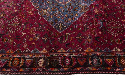 Full view of 2000s Shiraz rug from Iran / Persia, 268 × 172 cm in Red tones
