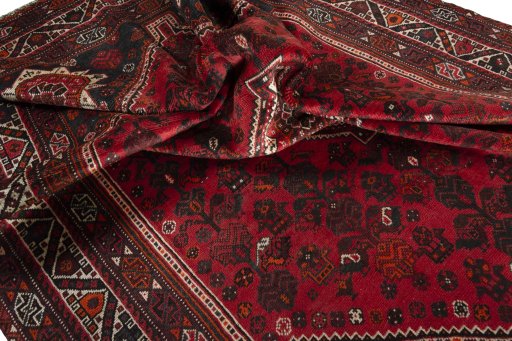 Close-up detail of 2000s Shiraz rug from Iran / Persia showing Wool weave