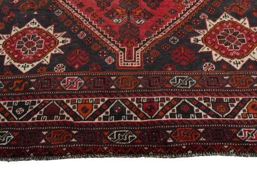 Close-up detail of 2000s Shiraz rug from Iran / Persia showing Wool weave