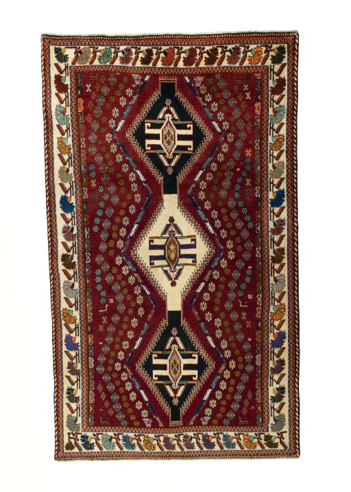 Full view of 2000s Shiraz rug from Iran / Persia, 270 × 160 cm in Red tones