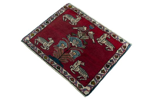 Corner detail of 2000s Shiraz rug showing border pattern and Wool pile