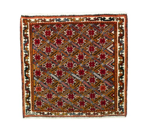 Full view of 2000s Shiraz rug from Iran / Persia, 56 × 60 cm in Red tones