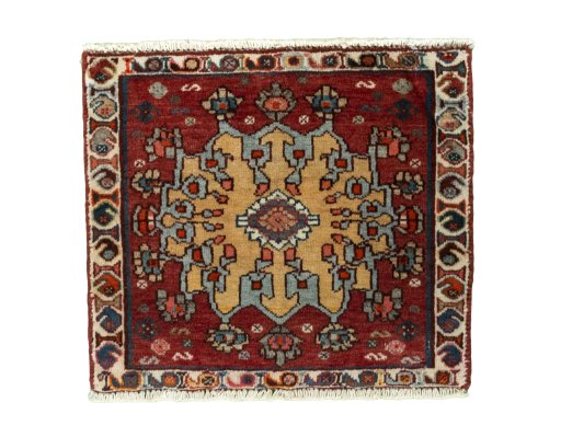 Full view of 2000s Shiraz rug from Iran / Persia, 48 × 53 cm in Red tones