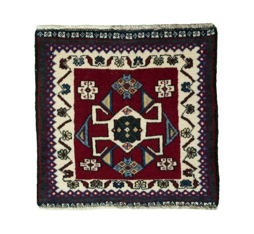 Full view of 2000s Shiraz rug from Iran / Persia, 51 × 53 cm in Red tones