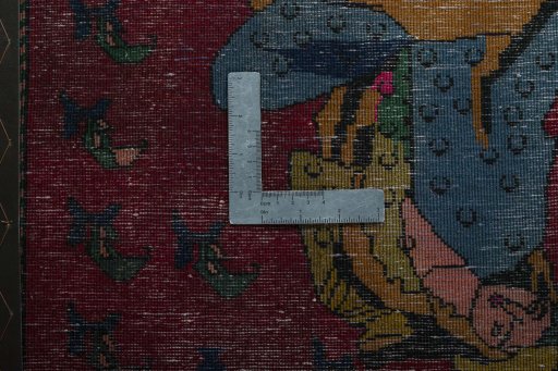 Backside of handmade 2000s Shiraz rug showing knot structure and weave density