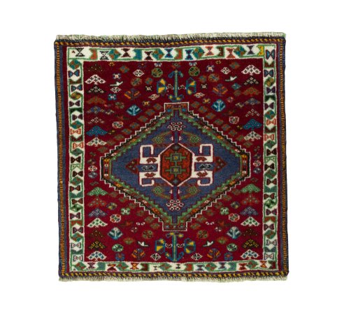 Full view of 2000s Shiraz rug from Iran / Persia, 62 × 60 cm in Red tones