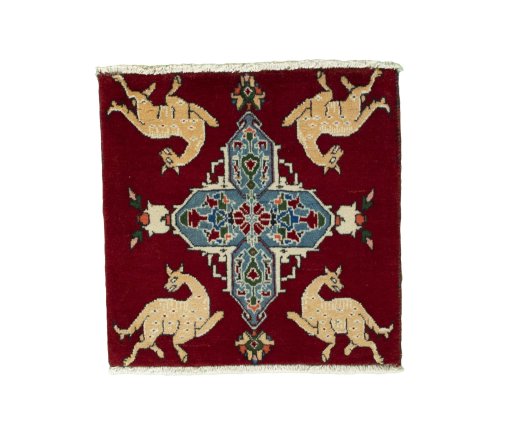 Full view of 2000s Shiraz rug from Iran / Persia, 53 × 55 cm in Red tones