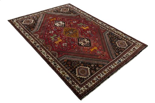 Close-up detail of 2000s Shiraz rug from Iran / Persia showing Wool weave