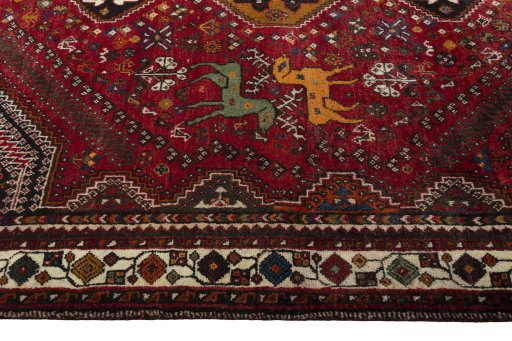 Close-up detail of 2000s Shiraz rug from Iran / Persia showing Wool weave