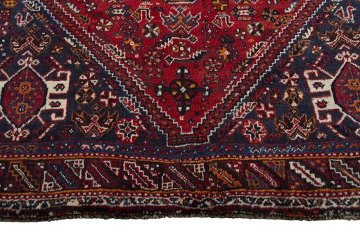 Close-up detail of 2000s Shiraz rug from Iran / Persia showing Wool weave