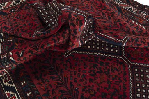 Close-up detail of 2000s Shiraz rug from Iran / Persia showing Wool weave