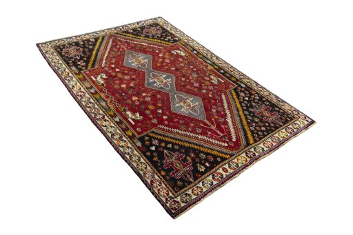 Close-up detail of 2000s Shiraz rug from Iran / Persia showing Wool weave