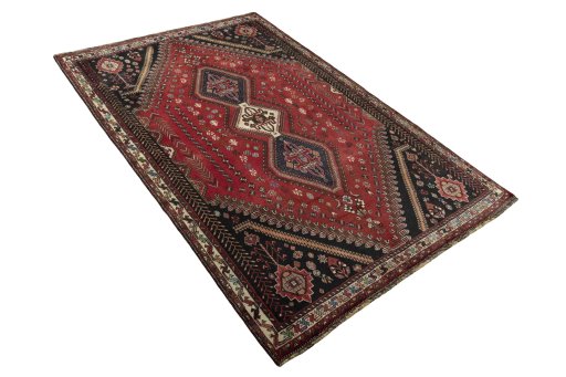 Close-up detail of 2000s Shiraz rug from Iran / Persia showing Wool weave
