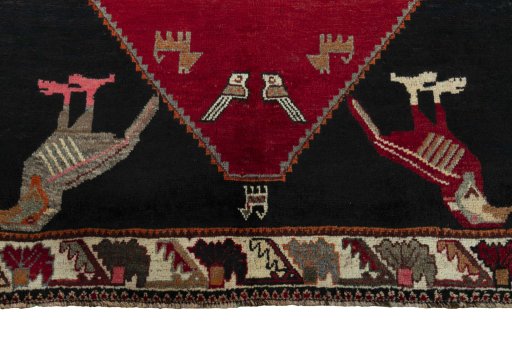 Full view of 2000s Shiraz rug from Iran / Persia, 210 × 132 cm in Red tones