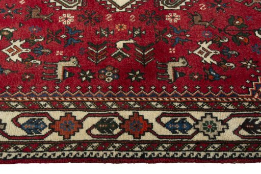 Full view of 2000s Shiraz rug from Iran / Persia, 124 × 83 cm in Red tones