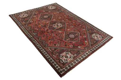 Close-up detail of 2000s Shiraz rug from Iran / Persia showing Wool weave