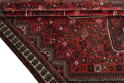 Full view of 2000s Shiraz rug from Iran / Persia, 274 × 203 cm in Red tones