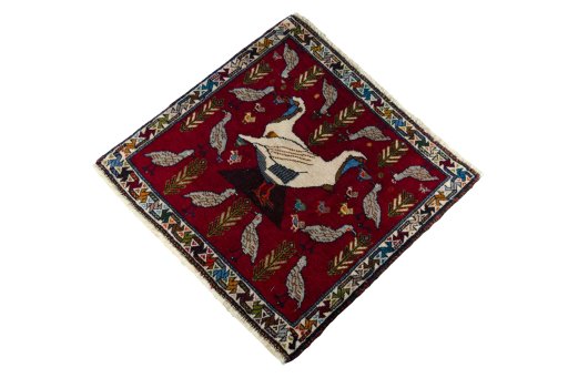 Corner detail of 2000s Shiraz rug showing border pattern and Wool pile