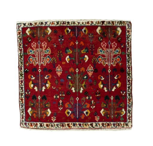 Full view of 2000s Shiraz rug from Iran / Persia, 62 × 65 cm in Red tones