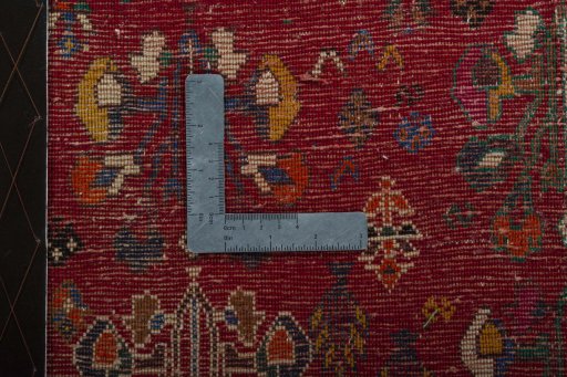 Backside of handmade 2000s Shiraz rug showing knot structure and weave density
