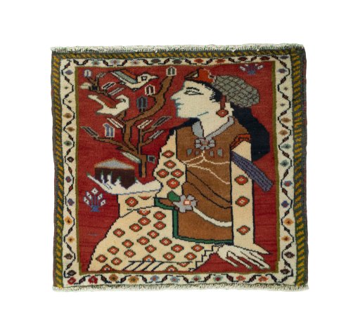 Full view of 2000s Shiraz rug from Iran / Persia, 58 × 61 cm in Red tones