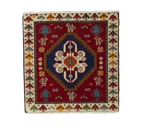 Full view of 2000s Shiraz rug from Iran / Persia, 58 × 55 cm in Red tones