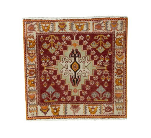 Full view of 2000s Shiraz rug from Iran / Persia, 58 × 60 cm in Red tones
