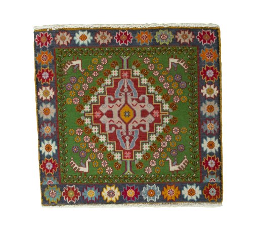 Full view of 2000s Shiraz rug from Iran / Persia, 60 × 62 cm in Red tones