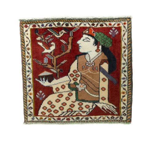Full view of 2000s Shiraz rug from Iran / Persia, 57 × 62 cm in Red tones
