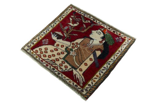 Corner detail of 2000s Shiraz rug showing border pattern and Wool pile
