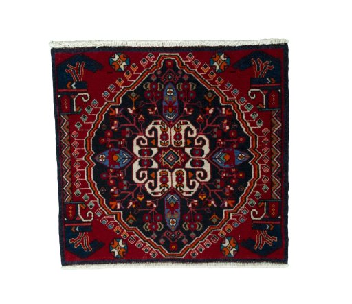 Full view of 2000s Shiraz rug from Iran / Persia, 54 × 58 cm in Red tones