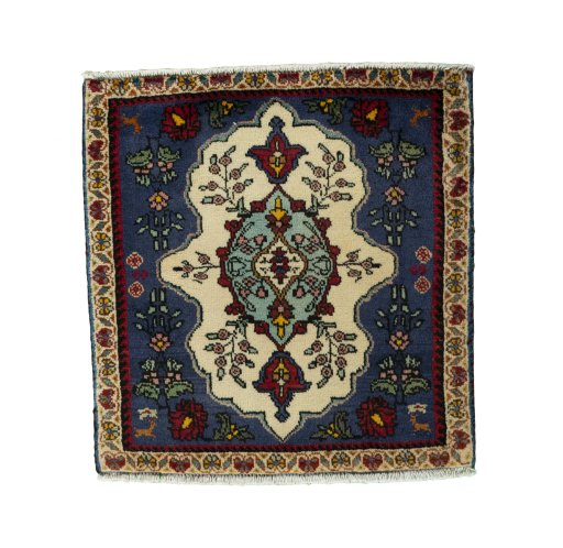 Full view of 2000s Shiraz rug from Iran / Persia, 68 × 64 cm in Red tones