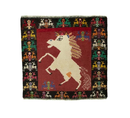 Full view of 2000s Shiraz rug from Iran / Persia, 61 × 65 cm in Red tones