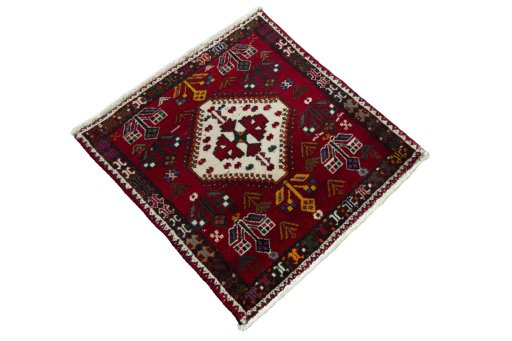 Close-up detail of 2000s Shiraz rug from Iran / Persia showing Wool weave