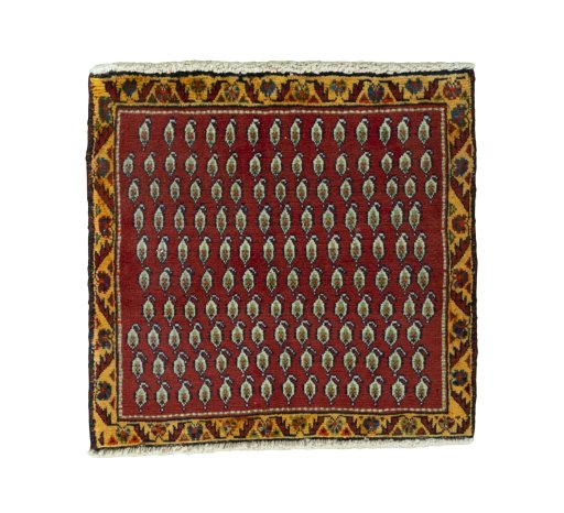 Full view of 2000s Shiraz rug from Iran / Persia, 57 × 60 cm in Red tones