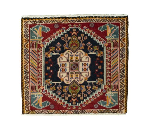 Full view of 2000s Shiraz rug from Iran / Persia, 57 × 60 cm in Red tones