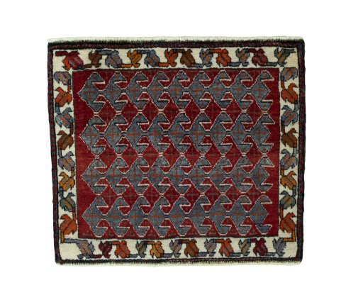 Full view of 2000s Shiraz rug from Iran / Persia, 52 × 62 cm in Red tones