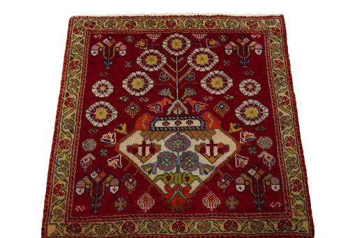 Surface texture of 2000s Shiraz rug with natural Wool and intricate pattern